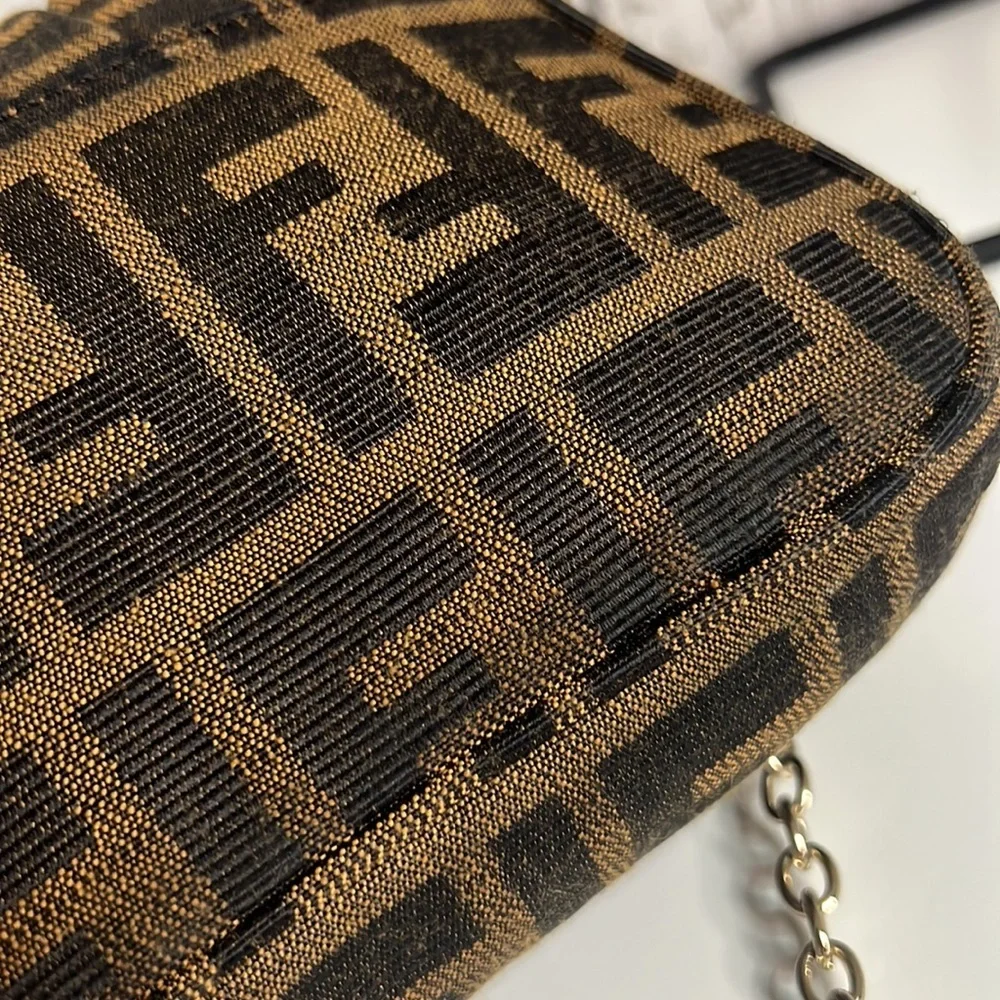 Fendi Vintage Zucca Baguette Shoulder Bag Brown Monogram Canvas Chain Strap - Picture 8 of 14